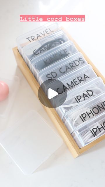 Mae Richter | Home Sweet Pink on Instagram: "Everything you buy these days comes with a cord and these little cord boxes are a great way to keep them labeled and organized 🥰 (font: Cozy Caps)
-
Comment “link” for little cord boxes
-
#cordorganizer #cordsolution #cordstorageproblems #cordlabels #organizedelectronics #organizedmom #cricutlabels" Organize Electronics, Charger Cord Organization, Cord Box, Sewing Machine Basics, Travel Camera, Cord Storage, Electronic Organization, Organized Mom, Charger Cord