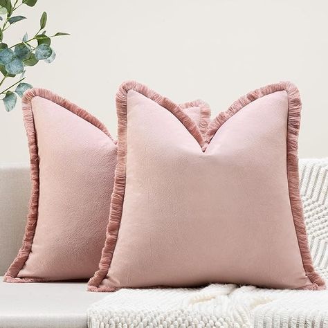 Amazon.com: ZWJD Pillow Covers 18x18 Set of 2 Dusty Pink Throw Pillow Covers with Fringe Chic Cotton Decorative Pillows Square Cushion Covers for Sofa Couch Bed Living Room Farmhouse Boho Decor : Home & Kitchen Farmhouse Boho Decor, Farmhouse Decorative Pillows, Bohemian Sofa, Bank Bed, Beige Throws, Pink Throw Pillow, Bed Living Room, Beige Throw Pillows, Sofa Bed Decor