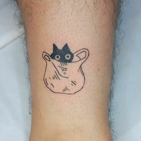 Cats Favorite Toy A Bag Small Silly Tattoos Fun, Smiling Friends Tattoo, Silly Cat Tattoo, Mindful Tattoos, Funny Cat Tattoo, Silly Tattoo Ideas, Mindful Tattoo, Quirky Tattoos, Silly Tattoos