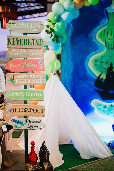 Neverland directional sign from a Magical Neverland Birthday Party on Kara's Party Ideas | KarasPartyIdeas.com (6) Never Land Party Theme, Never Land Party, Neverland Trunk Or Treat Ideas, Neverland Party Theme, Peter Pan Trunk Or Treat Ideas, Peter Pan Trunk Or Treat, Fairytale Birthday Party Ideas, Birthday Party Ideas 21st, Peter Pan Birthday Party Ideas