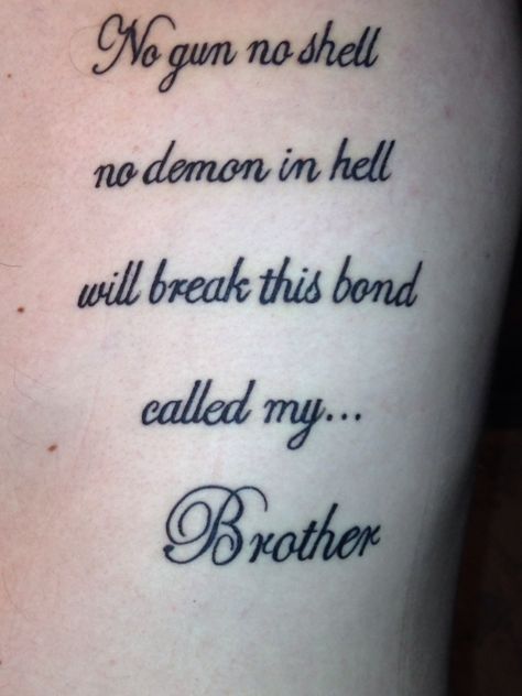 Brotherhood tattoo that my brothers and I got My Brothers Keeper My Sisters Protector Tattoo, Brother Memorial Tattoo For Men, Veteran Memorial Tattoo, Brotherhood Tattoo Men, Little Brother Tattoo Ideas, Dead Brother Tattoo, My Brother's Keeper Tattoo, Sibling Memorial Tattoos Brother, My Sister Protector Tattoo