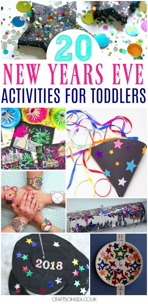 20 ideas you'll want to try this year, these are the most fun New Years Eve activities for toddlers with easy crafts, colouring, sensory play and more #newyearseve #kidsactivities Nye Preschool Crafts, New Year Art And Crafts For Kids, New Year’s Eve Kids Activities 2023, Easy New Year Crafts For Kids, New Year Craft Ideas For Kids, New Year Children Craft, Countdown To New Years For Kids, Nye Toddler Crafts, New Year Crafts For Kids Toddlers