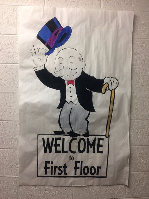 Monopoly Hallway Theme, Monopoly Themed Classroom, Monopoly Door Decs, Monopoly Door Decorations, Monopoly Ra Theme, Monopoly Hallway Decorations, Monopoly Bulletin Board, Ra Decorations Hallways, Monopoly Decor