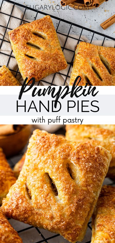 Hand Pies With Puff Pastry, Dark Forest Background, Easy Hand Pies, Pumpkin Hand Pies, Pumpkin Filling, Quick Baking, Puff Pastry Crust, Puff Pastry Filling, Hand Pie Recipes