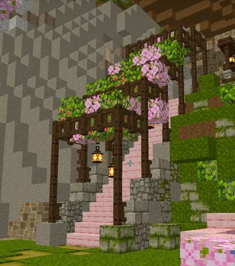 Minecraft Guild Hall Build, Fairy Cabin Minecraft, Cute Things To Build In Minecraft Outside, Minecraft Castle Small And Easy, Cute Minecraft Stairs Outside, Minecraft Mushroom Enchantment Room, Minecraft Stairway Up Mountain, Coraline Minecraft Builds, Fairy Forest Minecraft Ideas