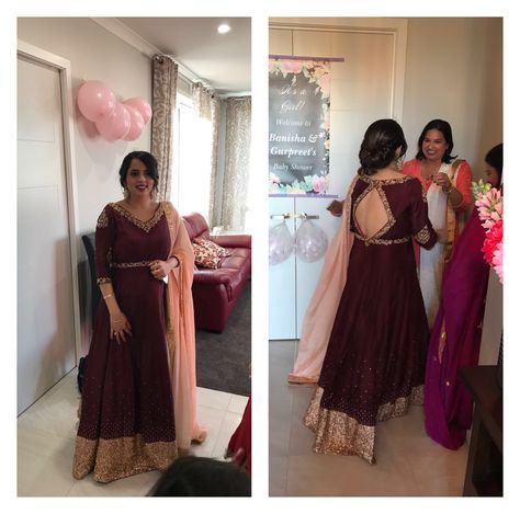 Indian suit. Wine n pink colour contrast. Suit for baby shower Saree Engagement, Crop Top With Palazzo, Cheap Sarees, Engagement Lehenga, Wine Colored Dresses, Indian Suit, Wine Colour, Bridal Dupatta, Suit Ideas