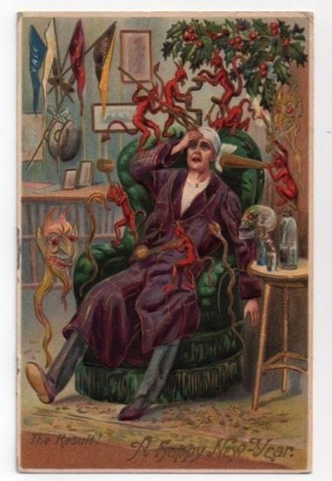 Yup, this is what January 1st feels like. | 17 Strange And Creepy Vintage New Years Cards Vintage New Years Cards, Vintage New Years, New Years Cards, Victorian Christmas Cards, Weird Vintage, Vintage Holiday Cards, Creepy Vintage, New Year Postcard, Creepy Christmas