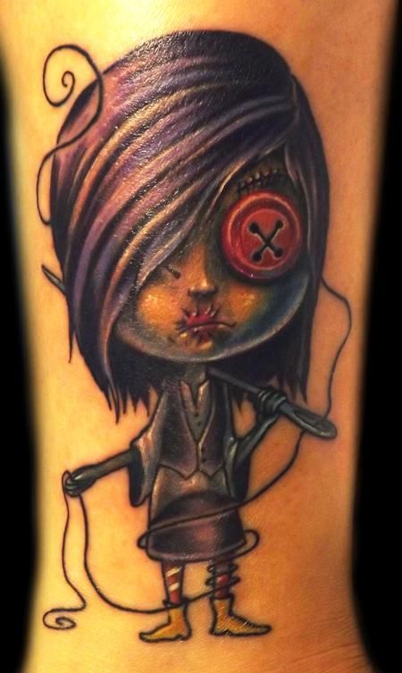 Zombie Girl Tattoos, Voodoo Doll Tattoo, Voodoo Tattoo, Zombie Tattoos, Doll Tattoo, Creepy Tattoos, Zombie Girl, Voodoo Doll, New School Tattoo