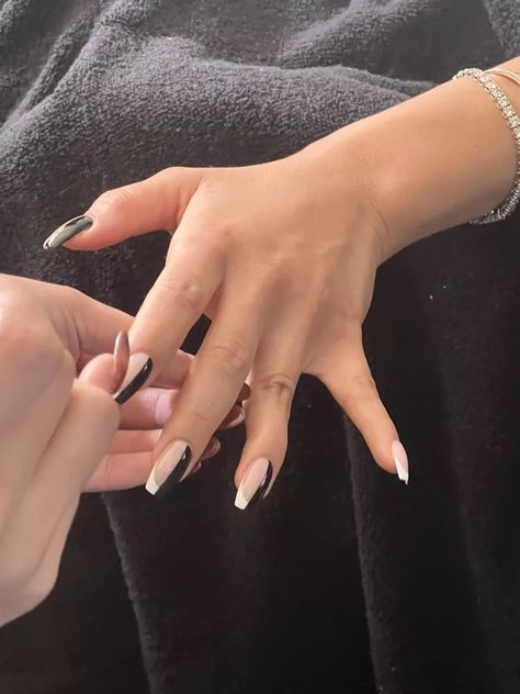 Shay Mitchell's French Tuxedo Nails Are the Ultra-Chic Party Manicure We've Been Looking For Party Manicure, Tuxedo Nails, French Tip Manicure, Chic Manicure, Floral Tights, Statement Nail, White French Tip, Chic Party, Shay Mitchell