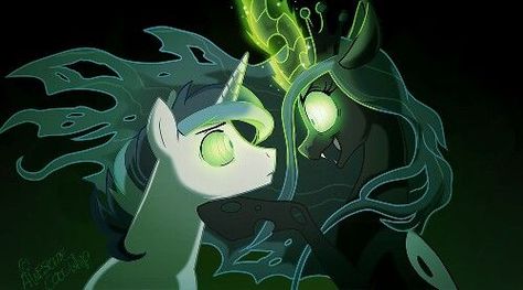 Chrysalis hypnotizing Shinning Armor, I seriously love this but ... Queen Chrysalis Fanart, Queen Chrysalis, Mlp Comics, Nightmare Moon, Mlp Fan Art, My Little Pony Comic, My Little Pony Drawing, Mlp Pony, Pony Drawing