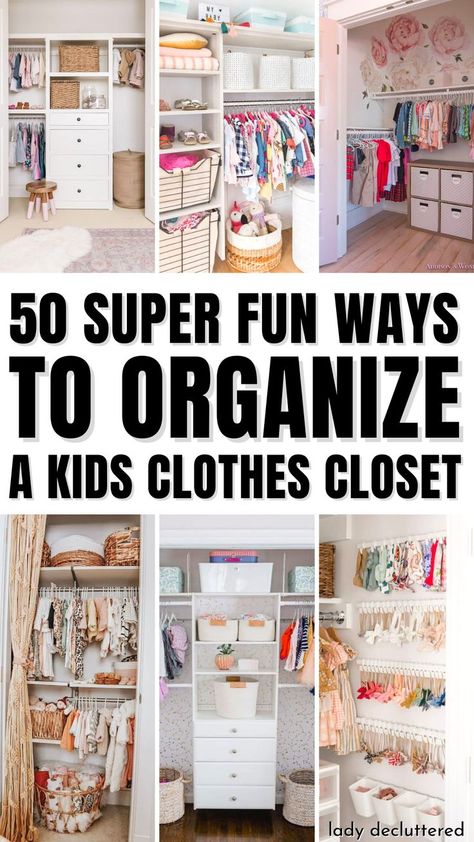 50 Fun Ways to Organize Kids Closets Kids Closet Design, Kids Closet Organization Ideas, Closet For Kids, Girls Bedroom Organization, Toddler Closet Organization, Closet Organizer Ideas, Kids Closet Storage, Toddler Room Organization, Easy Closet Organization