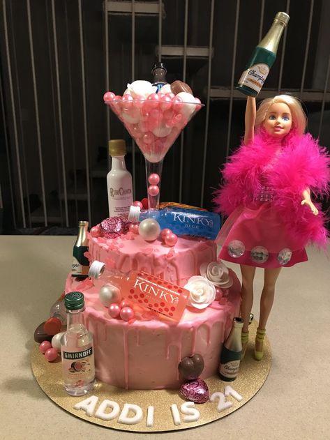 21st Birthday Cake For Best Friend, Barbie Cakes For Adults, 21sr Birthday Cakes For Her, Unique 21st Birthday Cake, Barbie Bachelorette Cake, 21st Birthday Cakes For Girls Turning 21, Alcohol Birthday Cake For Women, 21sr Birthday Cakes, Barbie 21st Birthday Party