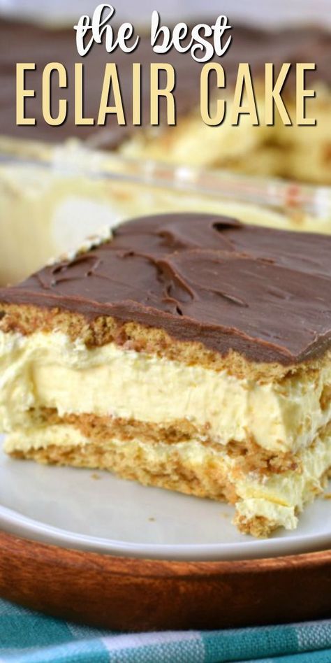 No Bake Eclair, Eclair Cake Recipe, Chocolate Eclair Dessert, Eclairs Dessert, No Bake Eclair Cake, Eclair Cake Recipes, Cake With Layers, Chocolate Eclair Cake, Dessert Oreo