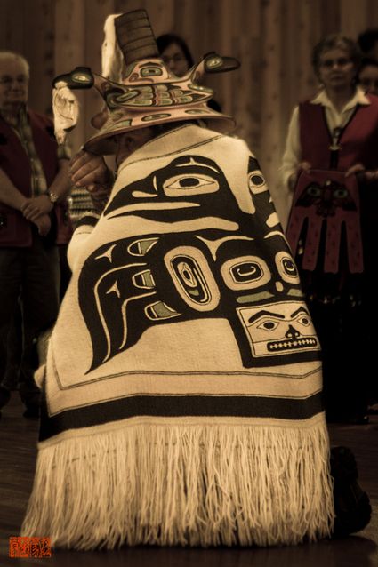 #Tlingit #Potlatch #Crow Chilkat Weaving, Button Blanket, Daniel Fox, Arte Haida, Native Regalia, Whitehorse Yukon, Pacific Northwest Art, Haida Art, Native American Clothing