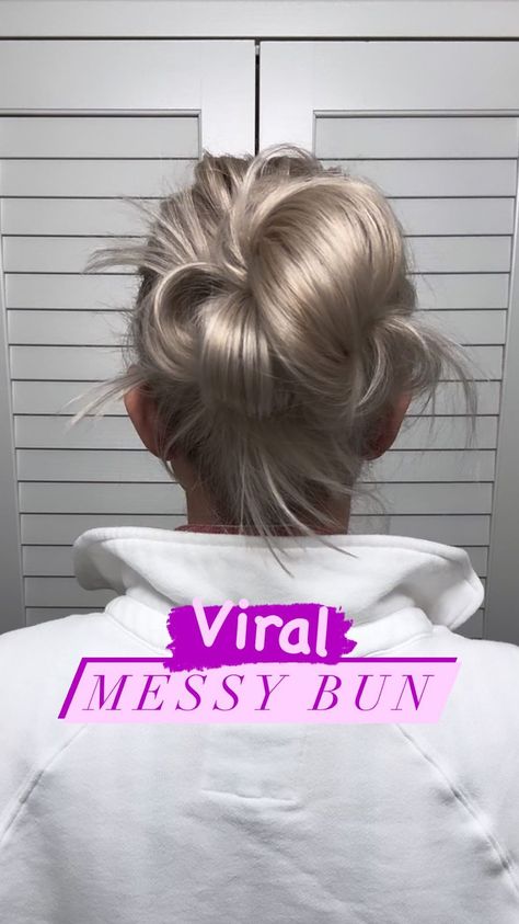 Megan Wadsworth 💅 Press-on Nails | My version of the viral messy bun 😉 It’s quick. It cute. And, it definitely checks the messy box. ☑️ Perfect gym hair for me. You don’t... | Instagram Easy Messy Bun Low, Buns Hairstyles For Medium Hair, Quick Easy Messy Bun Tutorial, Perfect High Messy Bun, How To Make Messy Bun With Long Hair, How To Make A Messy Bun With Medium Hair, How To Messy Bun Long Hair, Messy Bun Fine Hair, Messy Bun Tutorial For Medium Hair Shoulder Length Easy Updo