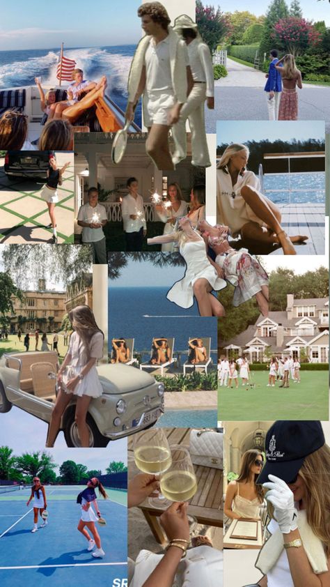 Summer spent in the Hampton playing tennis and golf Old Money Golf Aesthetic, Aesthetics Collage, Old Money Summer, Hamptons Summer, Playing Tennis, Summer Aesthetic, Old Money, The Hamptons, Mood Board