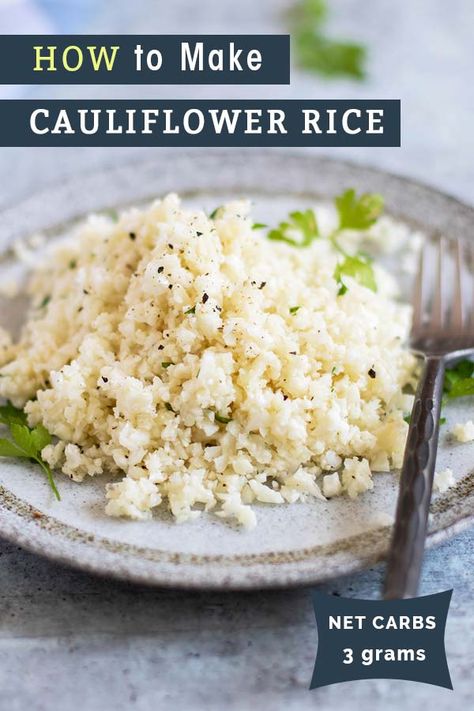 How to Make Cauliflower Rice / Save money by making low carb cauliflower rice at home! A great keto recipe for stews and stir fries. | BLISSFULLYLOWCARB.COM | #BlissfullyLowCarb #cauliflower #keto #lowcarb #cauliflower #rice #recipe #easy #makeathome How To Cook Cauliflower Rice, Diy Cauliflower Rice, How To Make Cauliflower Rice, Low Carb Veggie, Make Cauliflower Rice, How To Cook Cauliflower, Low Carb Rice, How To Make Cauliflower, Raw Cauliflower