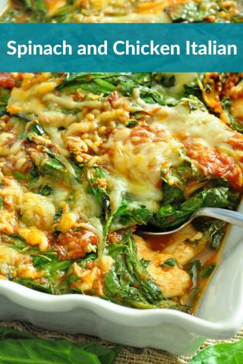 Make a yummy dinner with just five ingredients! Some of which you might already have on hand. Try our tasty Spinach and Chicken Italian recipe! #chicken #spinach #FamilyDinner #KidApproved #5IngredientMeals Healthy Dinner Recipes Spinach, Chicken Recipe With Spinach, Chicken And Spinach Casserole Recipes, Chicken And Spinach Recipes Healthy Low Carb, Ww Chicken Spinach Recipes, Chicken Tenders And Spinach Recipes, Spinage Chicken Recipes, Italian Dish With Chicken, Spinach Main Dish Recipes