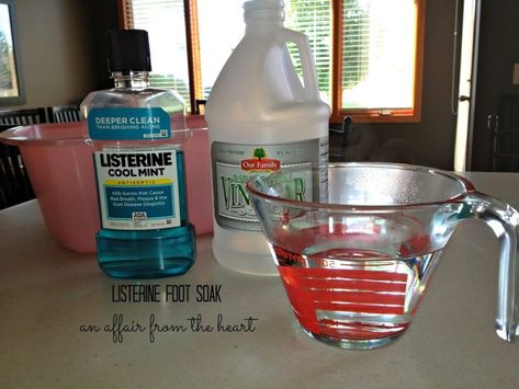 DIY Pedicure at Home - Listerine Foot Soak & Callus Remover Callus Remover Diy, Diy Pedicure Soak, Diy Pedicure At Home, Pedicure Soak, Listerine Foot Soak, Listerine Mouthwash, Foot Soak Recipe, Diy Pedicure, Pedicure At Home