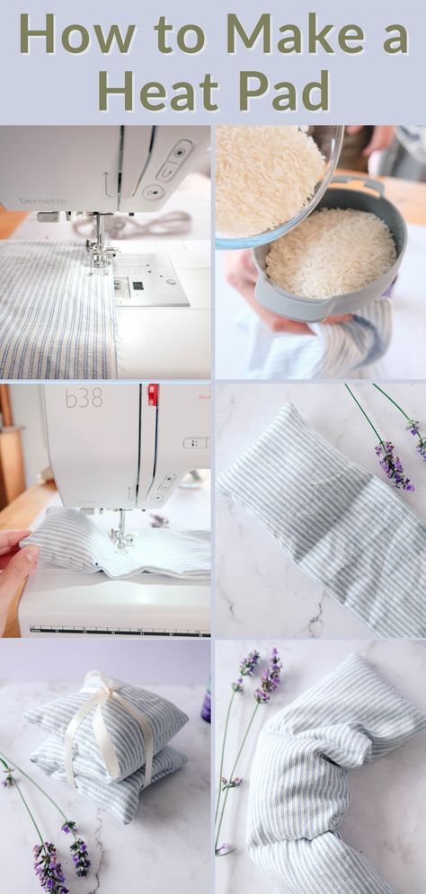 Step by step images of Makyla sewing a rice heating pad Diy Heat Pads Microwavable, 5 Min Sewing Projects, Diy Rice Packs Heating Pads, Microwave Neck Warmer Pattern, Sew Rice Heat Pack, Heating Pad Sewing Pattern, Handmade Heating Pads, Handwarmers Diy Rice, Rice Pack Sewing Pattern