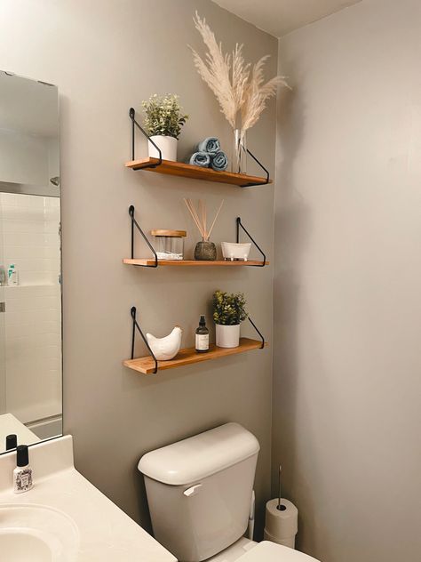 Shelving Above Toilet, Shelves Behind Toilet, Dorm Bathroom Ideas, Boho Chic Bathroom Decor, Bathroom Ideas For Small Spaces, Target Bathroom, Small White Bathrooms, Shelves Above Toilet, Above Toilet