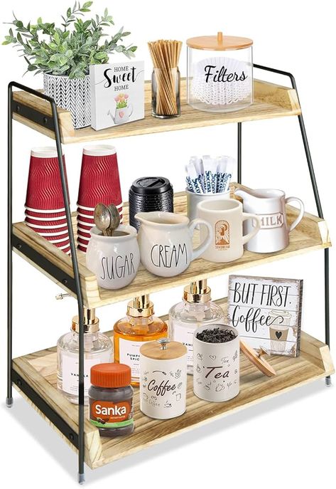 Amazon.com: Megsooul Coffee Station Organizer,Coffee Bar Accessories and Organizer Countertop, Bathroom & Kitchen Countertop Organizer Storage, 3 Tier Countertop Shelf for Bathroom, Kitchen, Coffee Bar,Office : Home & Kitchen Cute Coffee Bar Ideas, Cofee Bar, Coffee Bar Ideas Kitchen Counter, Coffee Shelf, Kitchen Coffee Bar, Coffee Bar Accessories, Shelf For Bathroom, Kitchen Countertop Organization, Countertop Shelf