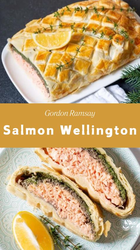 Gordon Ramsay Salmon Wellington Salmon With Puff Pastry, Salmon Wellington Recipe Gordon Ramsay, Gordon Ramsay Salmon, Salmon Puff Pastry, Salmon In Puff Pastry, Salmon Wellington Recipe, Salmon Bake, Salmon Wellington, Wellington Recipe