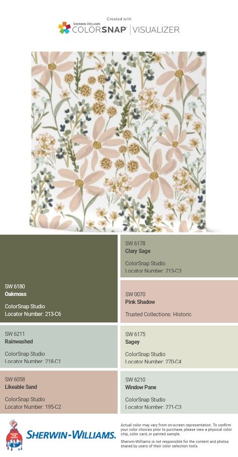 Sage Green Color Palette Sherwin Williams, Neutral Color Palette For Home Sherwin Williams, Cottagecore House Color Scheme, Sherwin Williams Vintage Paint Colors, Pink And Green Paint Colors, Fading Rose Sherwin Williams, Lotus Flower Sherwin Williams, French Country Color Palette Sherwin Williams, Sherwin Williams Pink And Green