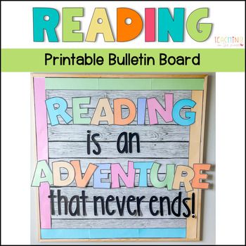 These beautiful bright pastel and black and white dotted reading bulletin boards are sure to bring to life any classroom library, reading corner, school library, or just a blank wall! The quote Reading is an adventure that never ends! is the perfect inspiration every child needs as they open a book. These printable letters are easy to cut and assemble and will be the perfect addition to your classroom!Check out more classroom decor by clicking the link below! You Are Loved (Bright Pastels)Classroom Library BundleBoho Pop Classroom Decor BundleThis product includes:Pastel READING and ADVENTURE printable lettersDotted READING and ADVENTURE printable lettersIs an that never ends! black printable letters19 bulletin board border choices (this has been updated since cover slide!)9 scalloped10 st Reading Nook Quotes, Reading Letter Board Quotes, Bulletin Board For Reading, Bulletin Board About Reading, Preschool Reading Bulletin Boards, Reading Bulletin Boards Kindergarten, Reading Will Take You Everywhere, 5th Grade Reading Bulletin Board Ideas, Reading Is An Adventure Bulletin Board