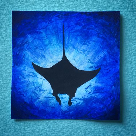 #rays #mantas #painting #watercolor #artwork Ocean Animal Paintings Easy, Manta Ray Painting Acrylic, Whale Painting Acrylic, Manta Ray Painting, Stingray Painting, Gouache Techniques, Manta Ray Art, Beginner Painting On Canvas, Animal Paintings Acrylic