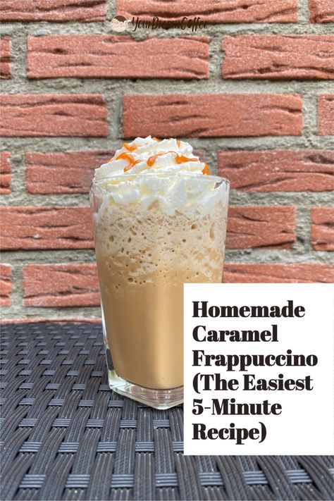 Who has time to run out and get a Frappuccino when you can make one at home in just five minutes? This recipe is so simple. All you need are some basic ingredients that you probably already have in your kitchen. Frappachino Recipe, Caramel Ribbon Crunch Frappuccino, Ribbon Crunch Frappuccino, Salted Caramel Mocha Frappuccino, Caramel Ribbon Crunch, Homemade Mocha, Homemade Frappuccino, Frappe Recipe, Salted Caramel Mocha