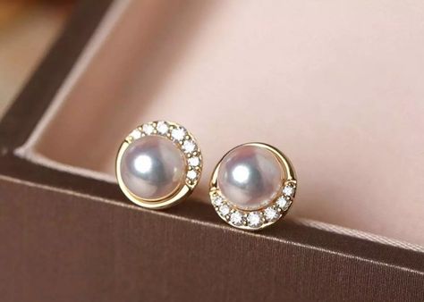 Sun & Moon Diamond Akoya Pearl 18K Earrings, 18k Solid Yellow Gold Stud Earrings | eBay Yellow Gold Stud Earrings, Gold Stud Earrings, Pearl Earring, Natural Pearl, Akoya Pearls, Gold Stud, Pink Pearl, Sun Moon, Natural Pearls