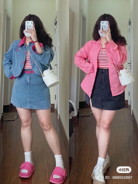 Cute Outfits For Chubby Girl, Plus Size Korean Fashion Women's Casual, Kpop Plus Size Outfits, Kawaii Outfit Plus Size, Barbie Plus Size Outfits, Korean Outfits Plus Size, Plus Size Kpop Concert Outfit, Casual Cute Outfits Spring, Mid Size Spring Outfits 2024