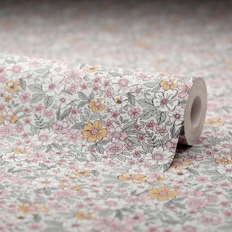 Ditsy Wallpaper Bedroom, Tiny Room Wallpaper, Lilac And Green Wallpaper, Ditsy Floral Bedroom, Floral Wallpaper Girls Bedroom, Cute Wallpaper For Bedroom, Dusty Pink Toddler Bedroom, Sulking Room Pink Nursery, Green Floral Wallpaper Bedroom