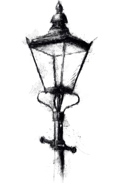 Street Light Tattoo Design, Narnia Lamp Post Drawing, Spooky Lantern Drawing, Old Lamp Tattoo, Lamppost Sketch, Lampost Drawing, Light Post Drawing, Street Lamp Sketch, Street Lamp Tattoo