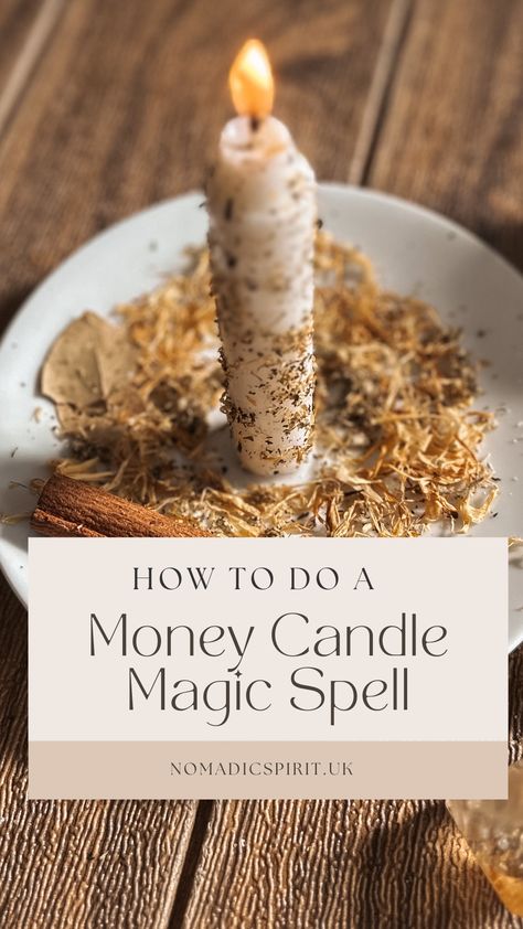 Create a Money Candle Magic Spell With Spell Oils and Herbs. #candlemagic #spelloil #spelljar #witchcraft #moneyspell Money Spell Bottle, Prosperity Spell Candle, Make Spell Candles, Money Spell Candle Magic, Herbs For Candle Magic, New Year Prosperity Spell, Candle Spell For Money, Money Candle Magic, Money Spell Oil Recipe