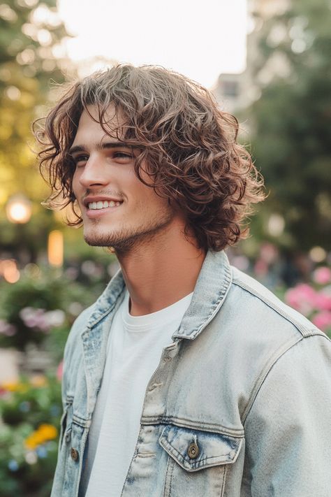 Discover the allure of trendy men's curly hairstyles that boast both style and simplicity. This particular hairstyle combines well-defined curls with a neat undercut, creating a striking contrast that enhances your features. Perfect for a casual day out or a special occasion, this look embodies confidence and sophistication. Elevate your grooming game and embrace the natural texture of your hair with these stunning curly hairstyles. Mens Curly Haircuts Long, Long Curly Guy Hairstyles, Curl Men Hairstyles, Mid Long Curly Hair Men, Curly Teen Boy Hair Styles, Long Curly Boys Haircut, Mens Long Hairstyles Curly, Men’s Medium Length Curly Hair Styles, Teen Curly Hairstyles Boys