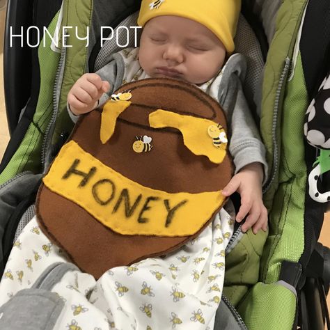 Honey Pot Costume, Pooh Bear Costume, Bear Costume, Burts Bees Baby, Sharpie Marker, Sleep Sack, Felt Sheets, Black Sharpie, Yellow Knit