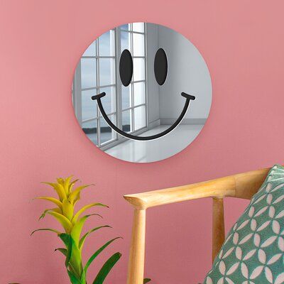 Emoji Wall Art, Smiley Face Mirror, Smiley Mirror, Smile Mirror, Mirror Wall Design, 3d Mirror Wall, Stick On Mirror, Kids Bedroom Art, Face Mirror