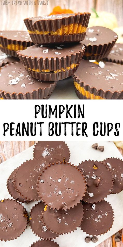 Pumpkin peanut butter cups with a salty pumpkin peanut butter layer and two creamy chocolate layers topped with flaky sea salt. Gluten Free Crock Pot Recipes, Pumpkin Peanut Butter, Healthy Chocolate Desserts, Pumpkin Cups, Dairy Free Cookies, Homemade Recipes Dessert, Peanut Butter Pumpkin, Gluten Free Desserts Recipes, Healthy Peanut Butter