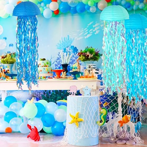 Underwater Party Decorations, Ocean Wedding Theme, Underwater Party, Ocean Birthday Party, Diy Events, Ocean Birthday, Ocean Party, Mermaid Theme Party, Sea Birthday Party