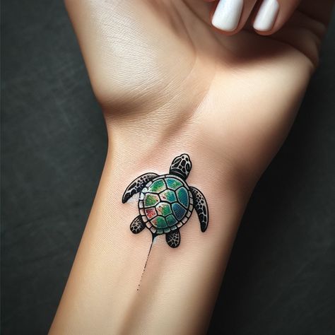 Mother Son Turtle Tattoo, Turtle Dolphin Tattoo, Turtle Sun Tattoo, 3d Turtle Tattoo, Tattoo Ideas Sea Turtle, Matching Turtle Tattoos Couples, Turtle Drawing Tattoo, Traditional Tattoo Turtle, Marine Tatoos