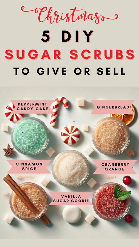 homemade christmas sugar scrub recipes Christmas Gift Ideas Teachers Easy Diy, Gingerbread Sugar Scrub Recipe, Classy Homemade Christmas Gifts, Sugar Scrub Recipe Christmas, Christmas Body Scrub Diy, Holiday Sugar Scrub Diy, Best Diy Christmas Gifts For Family, Holiday Body Scrubs, Diy Christmas Sugar Scrub