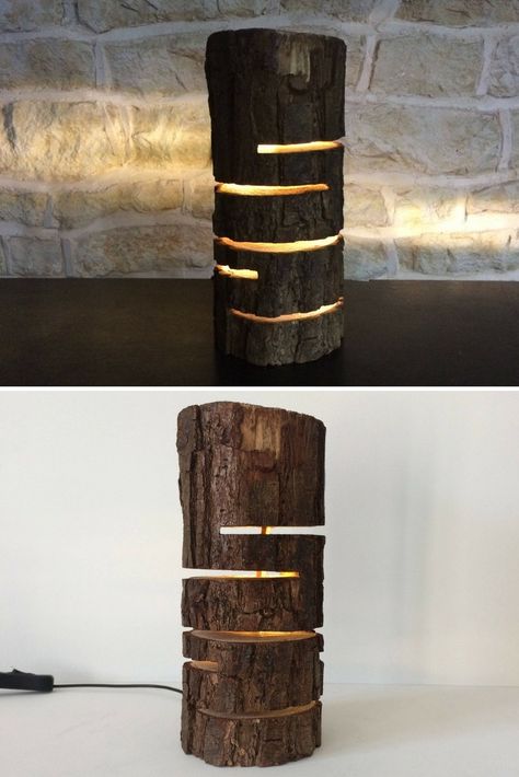 Design Wood Log Lamp - Table Lamps, Wood Lamps -     Many lights are made to give off a lot of light but this one gives more of a soft subtle glow, it has lots of very bright leds inside but the narrow openings in the wood allow just the smallest amount of light to shine, so please don’t expect a lot of light from this. with the... #Bedroom #Bedside #Design #Diy #Handmade #Huge #Lightbulb #Recycled #Rustic #Wood #Woodlamp Log Lamp, Diy Outdoor Lighting, Wood Logs, Contemporary Table Lamps, Outdoor Light Fixtures, Design Wood, Handmade Lighting, Wooden Lamp, Rustic Lighting