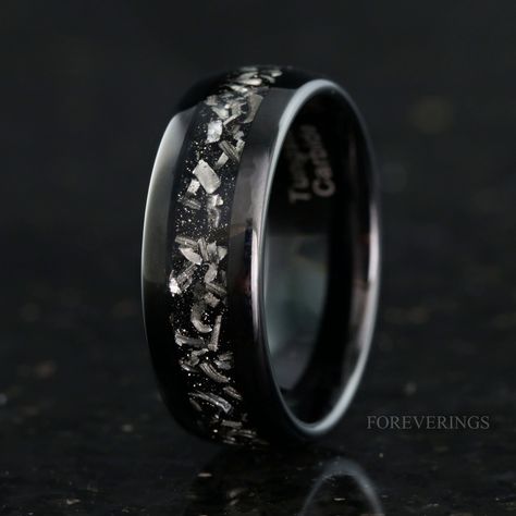 Gothic Male Wedding Ring, Male Engagement Ring, Male Ring, Meteorite Wedding Band, Gothic Engagement Ring, Asteroid Belt, Black Tungsten Rings, Cute Engagement Rings, Opal Band