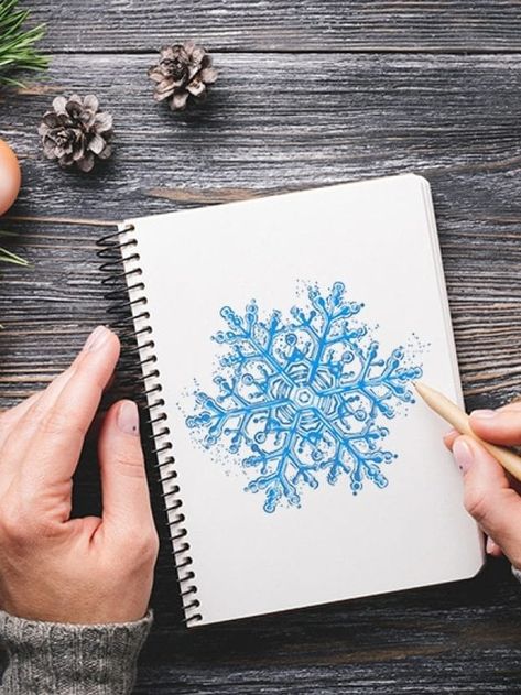 Snowflake Drawing - A Step-by-Step Guide! - artincontext.org Zentangle Snowflakes, How To Draw Snowflakes, Snowflake Drawing Art, Snowflake Sketch, Drawing Snowflakes, Snowflake Painting, Globe Drawing, Snowflake Bentley, White Paintings