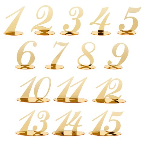 PRICES MAY VARY. Gold table numbers you will receive:15pcs table numbers 1-15,these gold table numbers signages packs,with noble gold color,look elegant,refined,gives a luxurious,beautiful impression,ideal decorations for wedding reception or all kinds of parties. Warm notice:To protect the gold table number cards,there have transparent film on both sides of number and base,kindly tear off the transparent film before using. Easy Assemble:Need to assemble the numbers after you receive the modern Table Number Decorations, Table Number Signs, Gold Table Numbers Wedding, Cards For Wedding, Gold Table Numbers, Dog Table, Nye Wedding, Number Signs, Acrylic Table Number