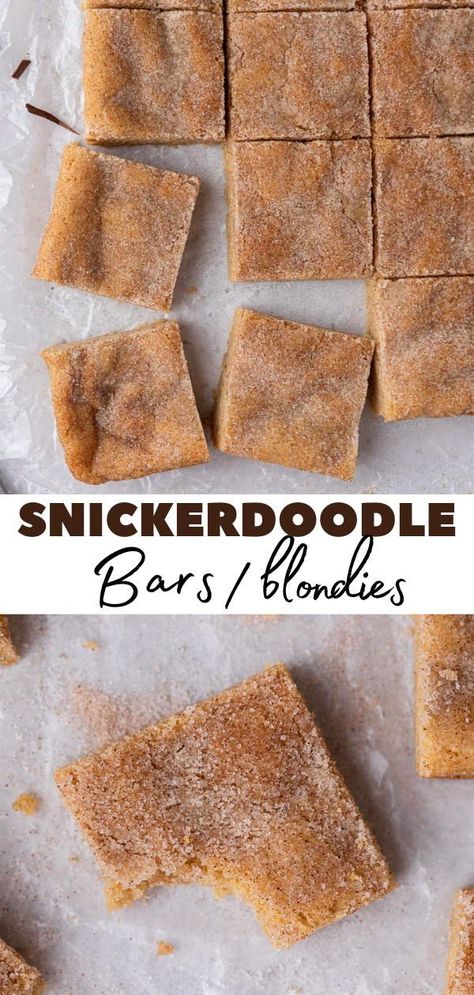 These snickerdoodle bars are perfect for lazy day baking. These blondie bars require no chilling or rolling plus they taste just like the more traditional snickerdoodle cookies. They are perfect for Christmas baking or for any weeknight baking too. Snickerdoodle Blondies Recipe, Snickerdoodle Bars Recipe, Snickerdoodle Blondies, Blondie Bars, Snickerdoodle Bars, Easy Cookie Recipe, Easy Autumn Recipes, Snickerdoodle Cookies, Holiday Favorite Recipes