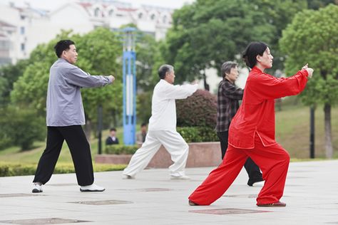 A group of people practices tai chi. Learn Tai Chi, Tai Chi For Beginners, Brain Size, Tai Chi Exercise, Qigong Exercises, Tai Chi Qigong, Chi Kung, Tai Chi Chuan, Qi Gong