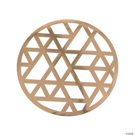 Gold Laser-Cut Chargers - 24 Ct. | Oriental Trading Geometric Wedding Decor, Gold Laser Cut, Piercing Inspiration, Reception Tables, Gold Wedding Decorations, Geometric Wedding, Retirement Party, Party Tableware, Party Plates